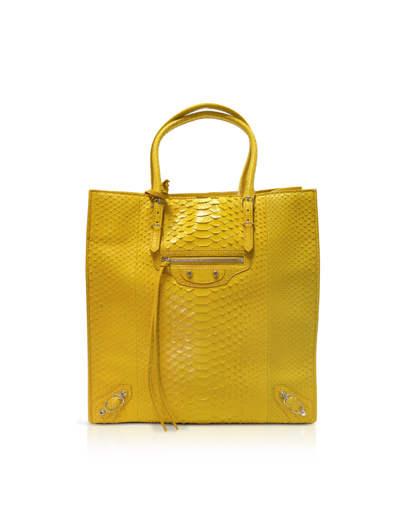 Balenciaga Handbags Yellow Python Leather Paper A5 Tote Bag In Jaune