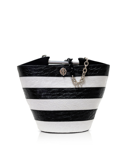 Balenciaga Designer Handbags Black & White Crocodile And Leather Mini Bucket Bag In Blanc