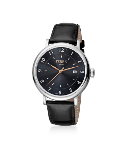 Ferre Milano Designer Men's Watches Ronda 515-3h Quartz Men's Watch W/black Leather Strap In Noir