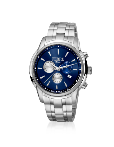 Ferre Milano Designer Men's Watches Blue Dial Stainless Steel Quartz Men's Watch In Bleu