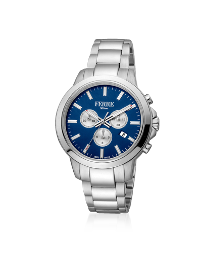 Ferre Milano Designer Men's Watches Blue Dial Stainless Steel Men's Watch In Bleu