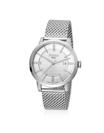 Ferre Milano Designer Men's Watches Silver Dial Stainless Steel Men's Watch W/mesh Strap In Argenté