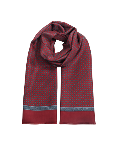 Forzieri Designer Men's Scarves Burgundy Printed Silk Men's Scarf In Rouge