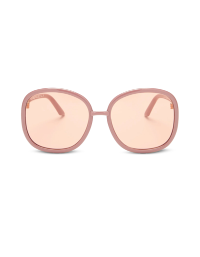 Gucci Designer Sunglasses Horsebit Oversized Round-frame Pink Acetate Women's Sunglasses In Rose/ Orange