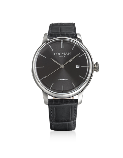 Locman Designer Men's Watches 1960 Black Dial Stainless Steel Men's Automatic Watch W/leather Strap In Noir