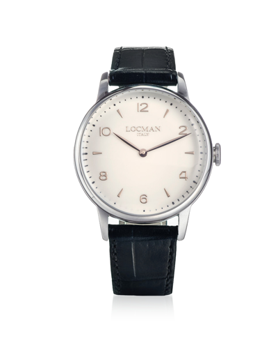 Locman Designer Men's Watches 1960 Three Hands Quartz Stainless Steel White Dial Men's Watch W/leather Stra In Blanc