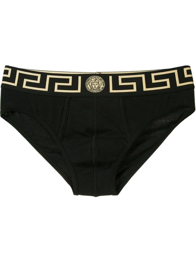 Versace Greca Stretch Briefs Pack Of Two In Black,gold