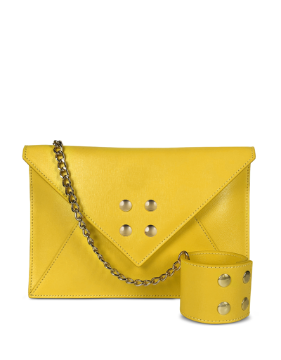 Omely® Handbags Saffiano Leather Envelope Bag With Wristlet In Citron Sorrento