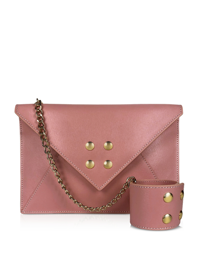 Omely® Handbags Saffiano Leather Envelope Bag With Wristlet In Vieux Rose