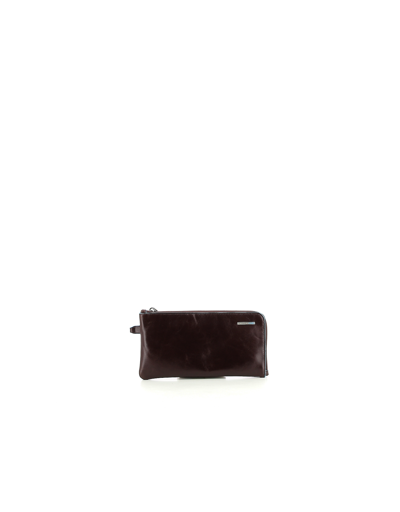 Piquadro Designer Wallets Dark Brown Zip Pouch W/wristlet In Marron