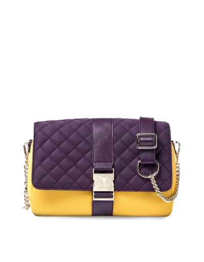Quai7 Designer Handbags Mag Daily #1v Yellow And Purple Quilted Nylon Mum Shoulder Diaper Bag In Violet