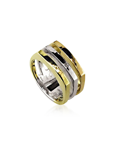 Torrini Rings Yellow Rose Gold And White Chiseled Gold 3plet Ring In Doré