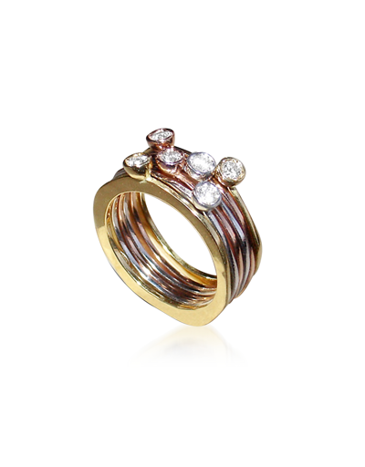 Torrini Rings Yellow Rose Gold And White Gold And Diamond Set Of Six Fiesole Ring In Doré
