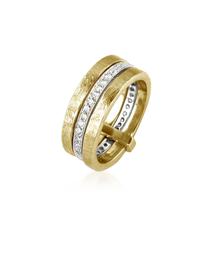 Torrini Rings Insieme Flamed Yellow And White Gold Triple Band  Ring In Doré