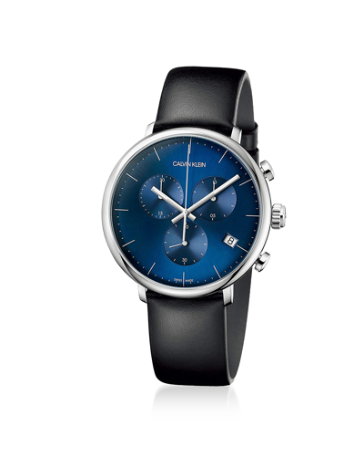 Calvin Klein Collection Designer Men's Watches High Noon Men's Stainless Steel & Leather Chronograph Watch W/blue Dial In Bleu