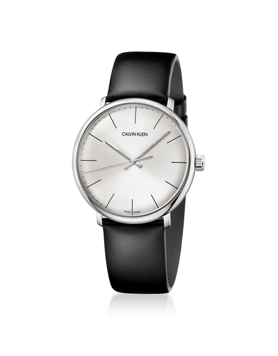 Calvin Klein Collection Designer Men's Watches High Noon Men's Stainless Steel Quartz Watch W/black Leather Strap In Noir