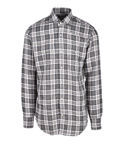 Eleventy Check-pattern Long-sleeve Shirt In Green