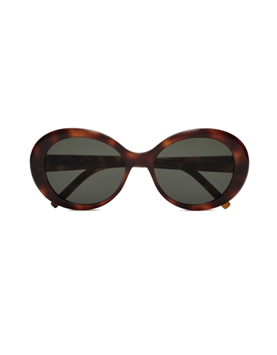 Saint Laurent Designer Sunglasses Round Butterfly Acetate Women's Sunglasses In Havana/gris Nuancé