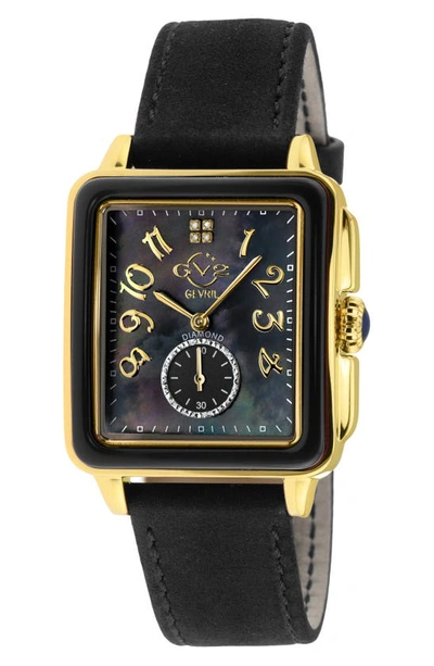 Gv2 Bari Enamel With Diamond Dial Leather Strap Watch, 37mm In Black