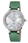 Gv2 Genoa Diamond Dial Leather Strap Watch, 37mm In Green