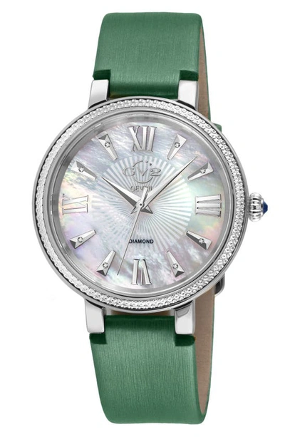 Gv2 Genoa Diamond Dial Leather Strap Watch, 37mm In Green
