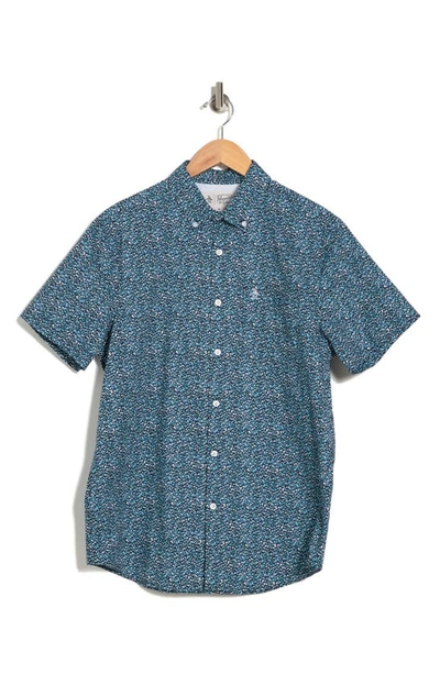 Original Penguin Short Sleeve Ditsy Floral Button-up Shirt In Dark Sapphire