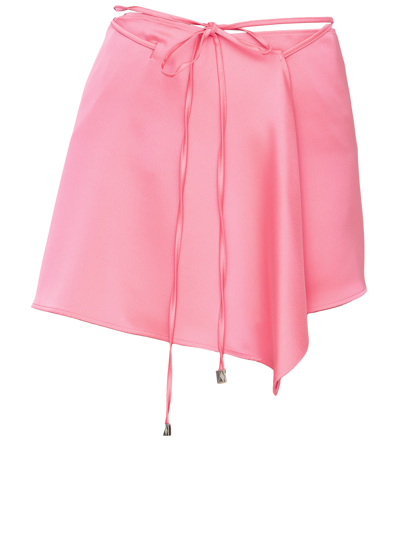 Attico Tied-waist Asymmetric Mini Skirt In Pink