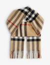 BURBERRY BURBERRY WOMEN'S BEIGE/BLACK GIANT CHECK FRINGED CASHMERE SCARF,59601839