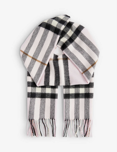 Burberry Giant Check Fringed Cashmere Scarf In Pale Candy Pink