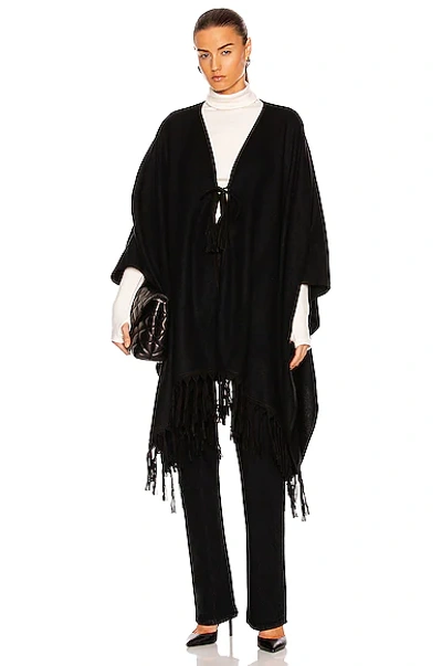 Saint Laurent Cashmere Poncho With All-over Fringes In Black