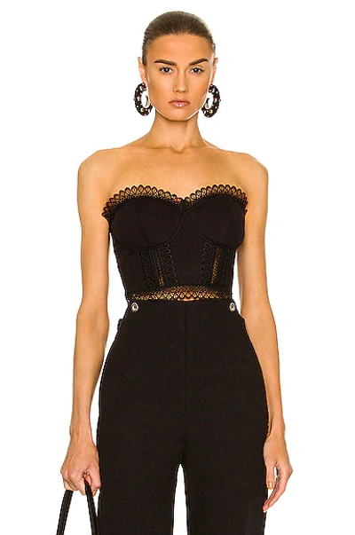 Charo Ruiz Lys Cropped Guipure Lace-trimmed Cotton-blend Voile Bustier Top In Black