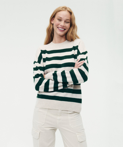 Naadam Cashmere Striped Crewneck Sweater In Green Combo
