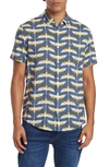 Original Penguin Bird Print Poplin Short Sleeve Shirt In Bering Sea