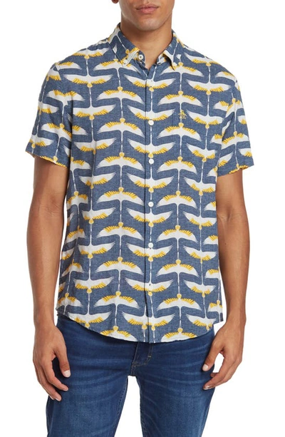 Original Penguin Bird Print Poplin Short Sleeve Shirt In Bering Sea
