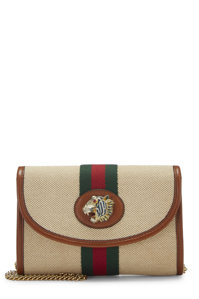 Pre-owned Gucci Beige Canvas Web Raja Shoulder Bag Mini
