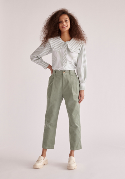 Paisie Babydoll Collar Striped Shirt In Green,white