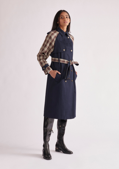 Paisie Plaid Trench Coat In Blue