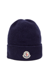 Moncler Logo-patch Ribbed-knit Beanie In Blue