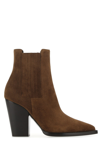 Saint Laurent Brown Suede Theo 95 Ankle Boots Brown  Donna 41