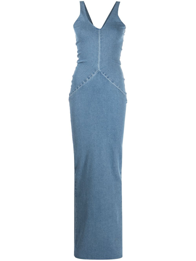 green emerald velvet dress LUNA DENIM MAXI DRESS – AKIRA main image 0