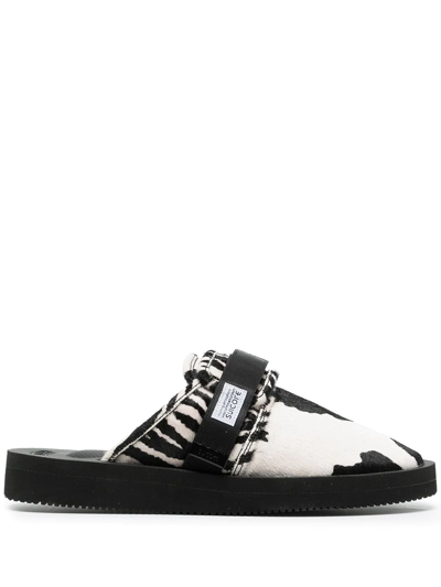 Suicoke Mix-print Calf Hair Sandals In Black