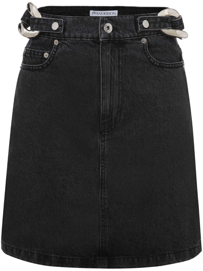 Jw Anderson Chain-link Denim Mini Skirt In Black
