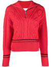 Marine Serre Cable-knit Zip-front Jumper In Red