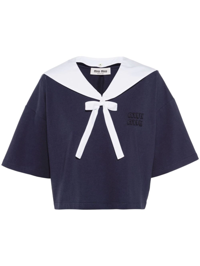 Miu Miu Sailor-collar T-shirt In Blau