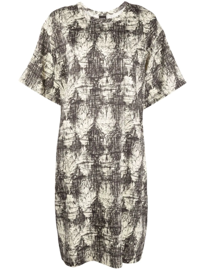 Aspesi Scribble-print T-shirt Dress In Neutrals