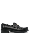 MOSCHINO LOGO-LETTERING LEATHER LOAFERS