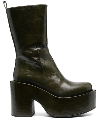 Paloma Barceló Rocco Leather Platform Boots In <p> Khaki Ankle Boots In Leather With Lateral Zip Fastening
