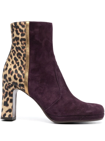 Chie Mihara Leopard-panel Detail Boots In Violett