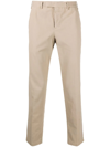 Pt Torino Stretch Cotton Trouser With Logo Metal Charm In Nude