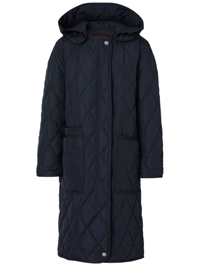 Burberry Detachable Hood Quilted Coat In Blue